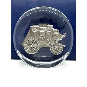 Vintage Wells Fargo Bank And Co Pewter Stagecoach Prairie Wagon Paper Weight